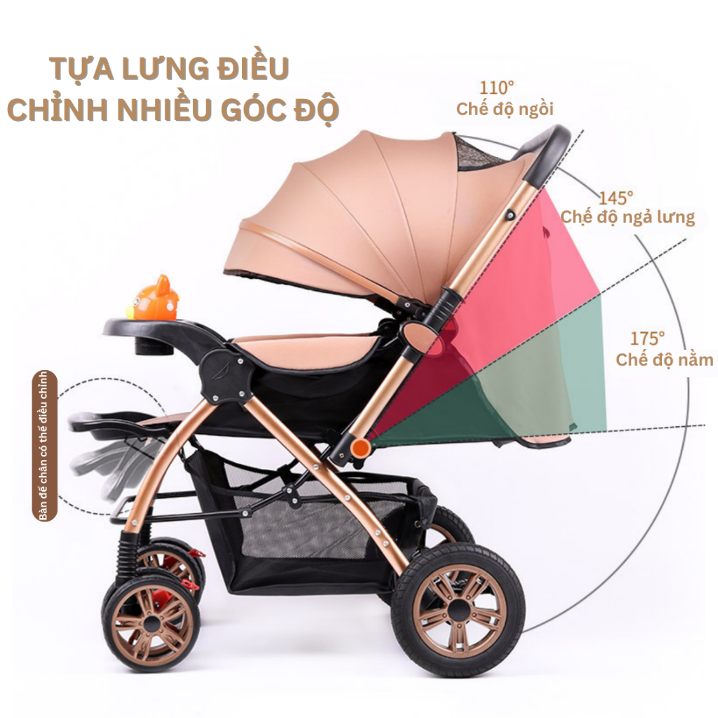 Xe đẩy em bé sơ sinh COCOBEE cao cấp gấp gọn hai chiều đa tính năng cho bé - Bảo hành 3 năm