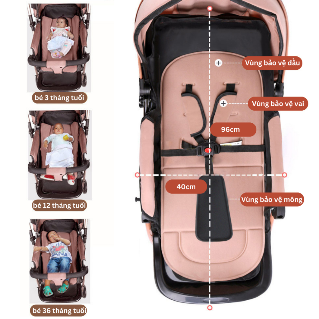 Xe đẩy em bé sơ sinh COCOBEE cao cấp gấp gọn hai chiều đa tính năng cho bé - Bảo hành 3 năm