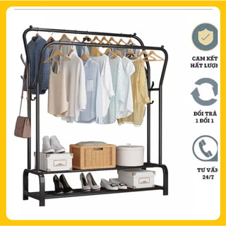 Kệ treo quần áo 2 khung 2 tầng - kệ giầy 4 tầng - hộp vải để đồ