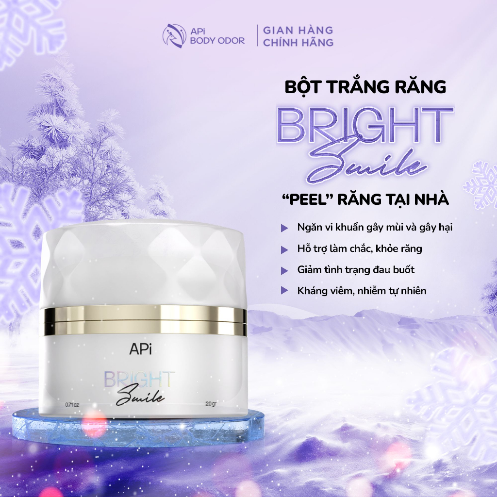 Bột trắng răng Bright Smile APi, bột đánh trắng răng, làm sạch răng miệng, bảo vệ răng chắc khỏe, khử mùi hôi miệng 20gr