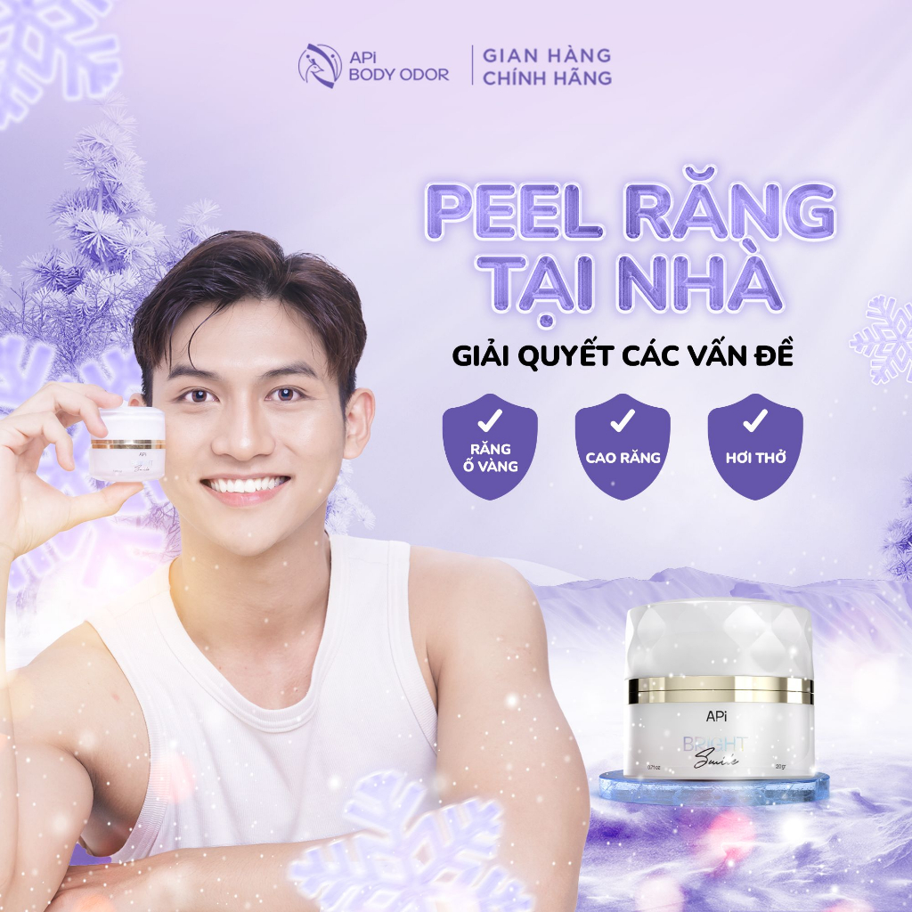 Bột trắng răng Bright Smile APi, bột đánh trắng răng, làm sạch răng miệng, bảo vệ răng chắc khỏe, khử mùi hôi miệng 20gr