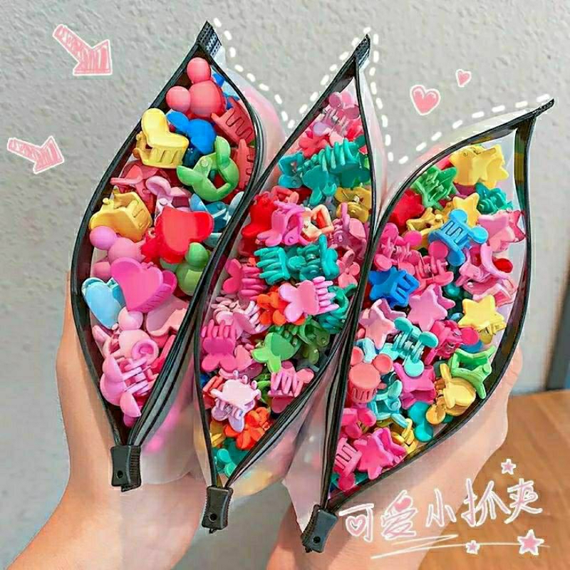 🤗 HCM 🤗 Sét 50 Kẹp Tóc Càng Cua Mini Dễ Thương Cho Bé Nhiều Màu Sắc Kèm Túi Zip