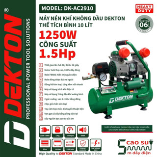Máy Nén Khí Không Dầu Mini DEKTON DK-AC2910 - Bình Chứa 10L - Công Suất 1250W 1.5Hp - Nhỏ Gọn Độ Ồn Thấp Lên Hơi Nhanh