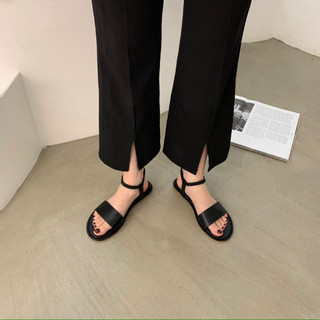 Giày sandal nữ đế bằng quai bản ngang da mềm vòng cổ thun - SD166