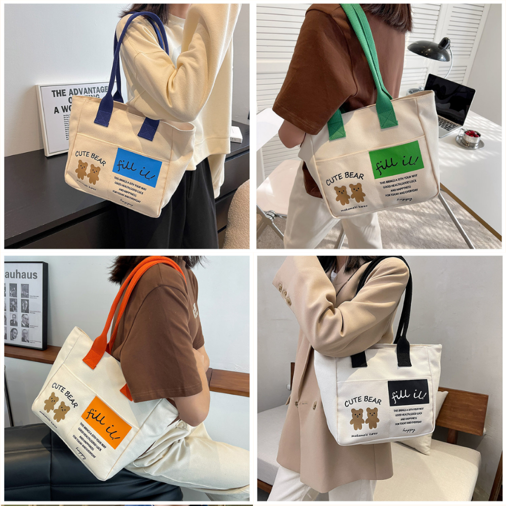Túi tote đeo vai nữ vải canvas nhiều màu đi chơi du lịch đi làm đựng laptop sách vở đồ dùng phong cách trẻ trung cá tính