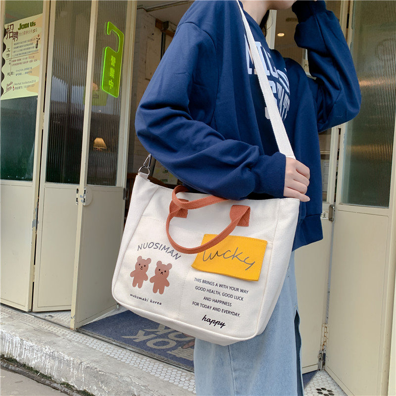 Túi tote đeo vai nữ vải canvas nhiều màu đi chơi du lịch đi làm đựng laptop sách vở đồ dùng phong cách trẻ trung cá tính