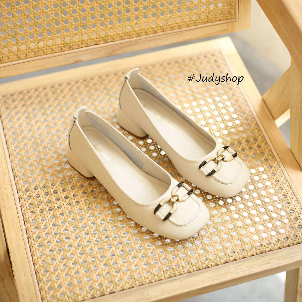 Giày Công Sở Nữ - Giày Gót Vuông Love Da Mềm Khoá Xích Cao 4p QCCC