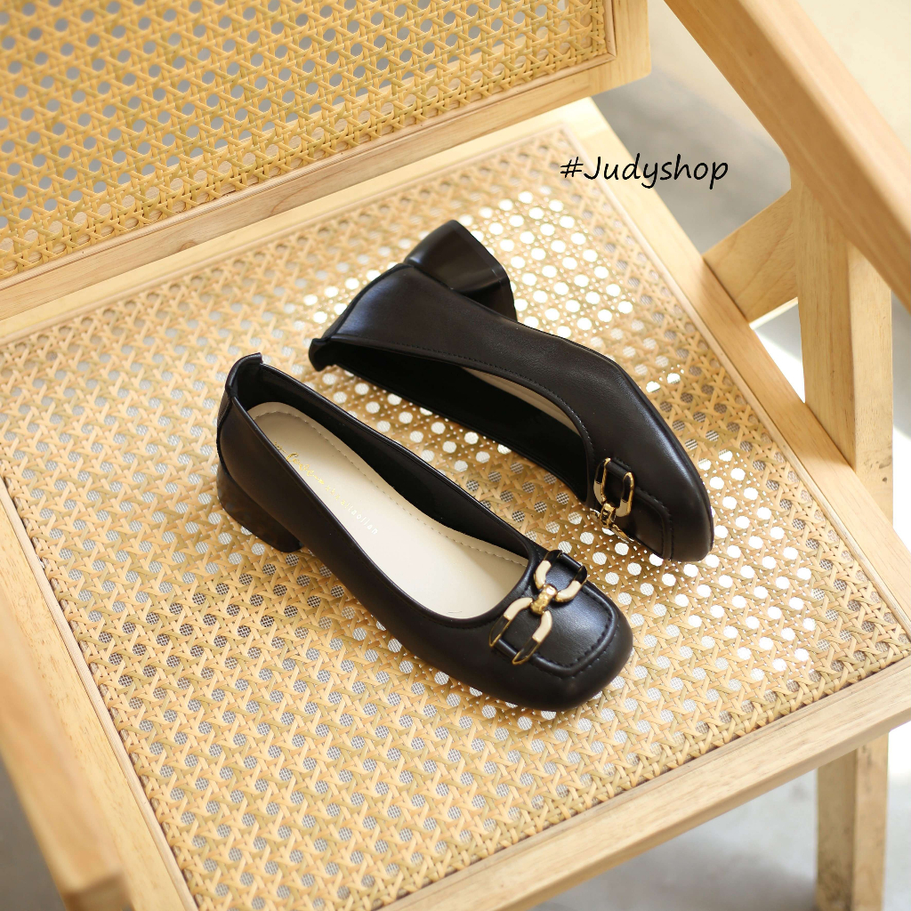 Giày Công Sở Nữ - Giày Gót Vuông Love Da Mềm Khoá Xích Cao 4p QCCC