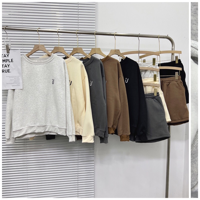 Set bộ nỉ áo sweater mix quần short hình thêu chất dày dặn -Mon.Ami