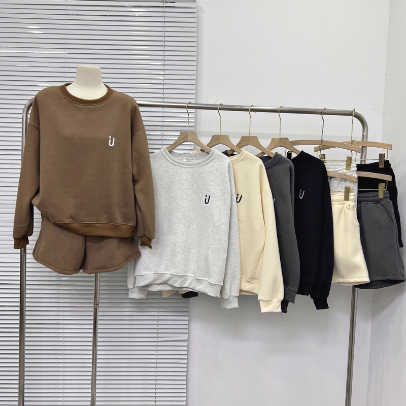 Set bộ nỉ áo sweater mix quần short hình thêu chất dày dặn -Mon.Ami