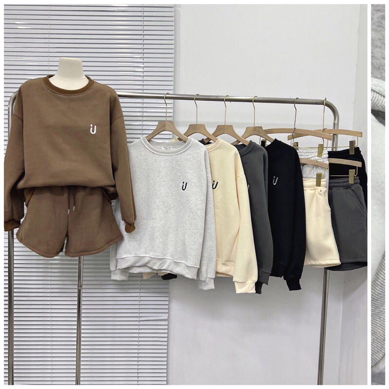 Set bộ nỉ áo sweater mix quần short hình thêu chất dày dặn -Mon.Ami