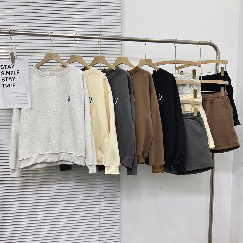 Set bộ nỉ áo sweater mix quần short hình thêu chất dày dặn -Mon.Ami