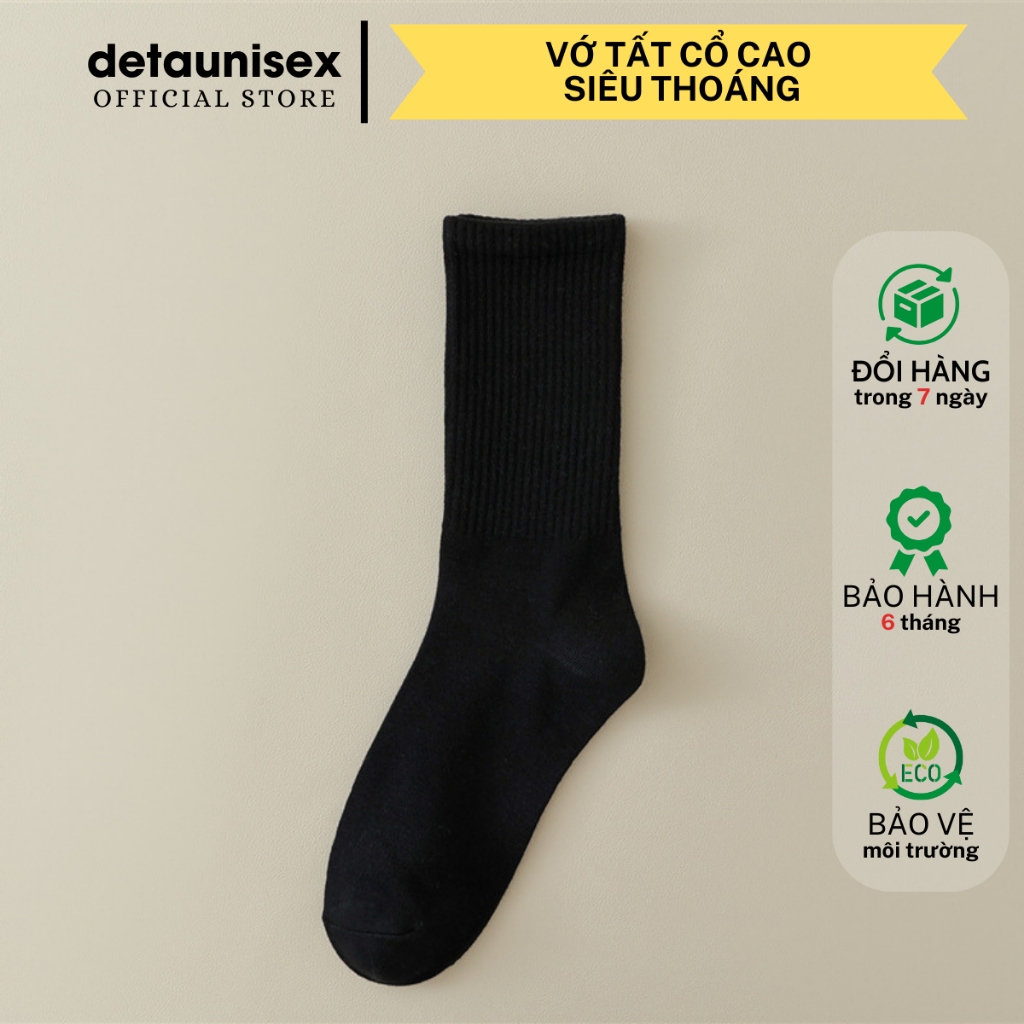 Vớ Cotton Cổ Dài Màu Trơn Thoáng Khí Detaunisex - VOD1