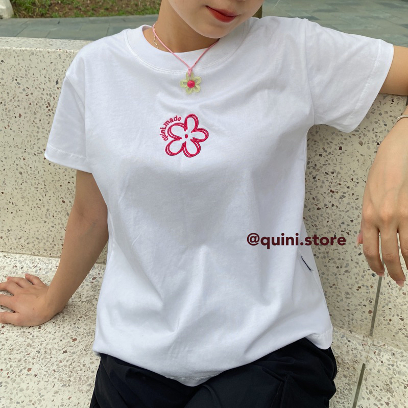 Quini.made - Áo Baby Tee Flower Thêu Hoa + “quini.made” - Chất Liệu Premium 100% Cotton- QUINI STORE