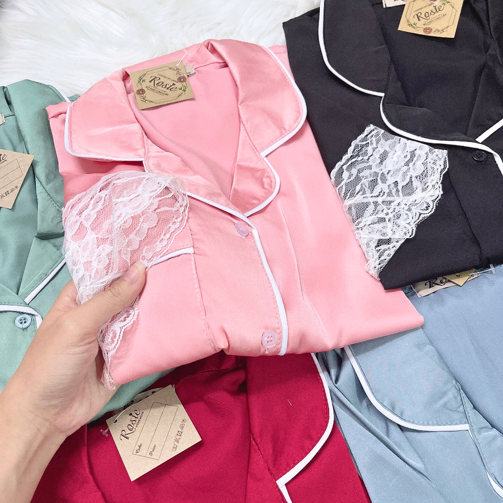 Bộ ngủ nữ lụa Latin phối ren dịu dàng sang trọng