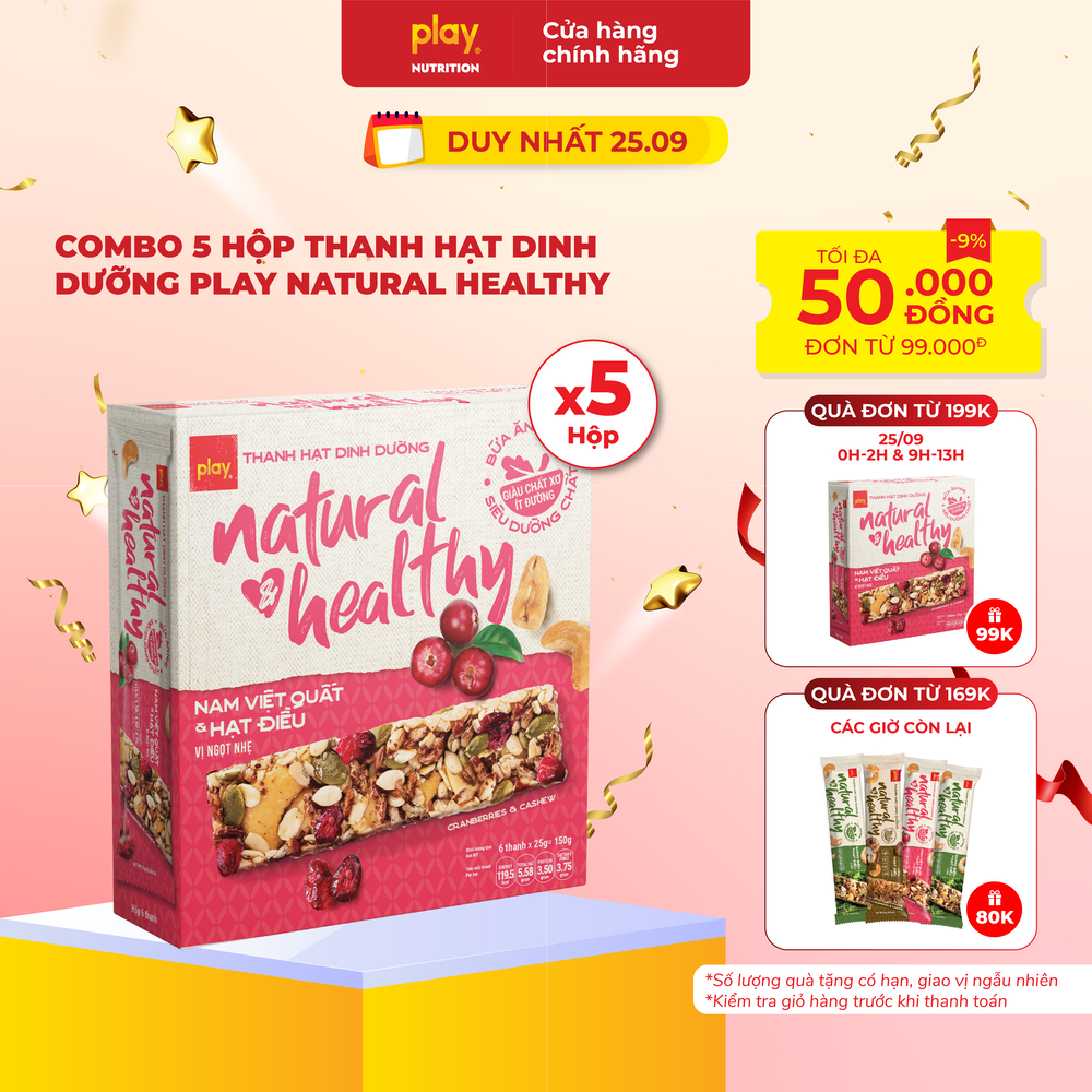 Combo 5 hộp thanh hạt dinh dưỡng PLAY Natural Healthy - Bánh ngũ cốc phù hợp ăn kiêng, eatclean