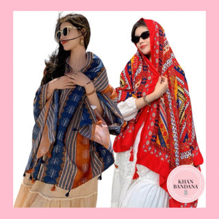 Khăn choàng bohemian in họa tiết thổ cẩm linen