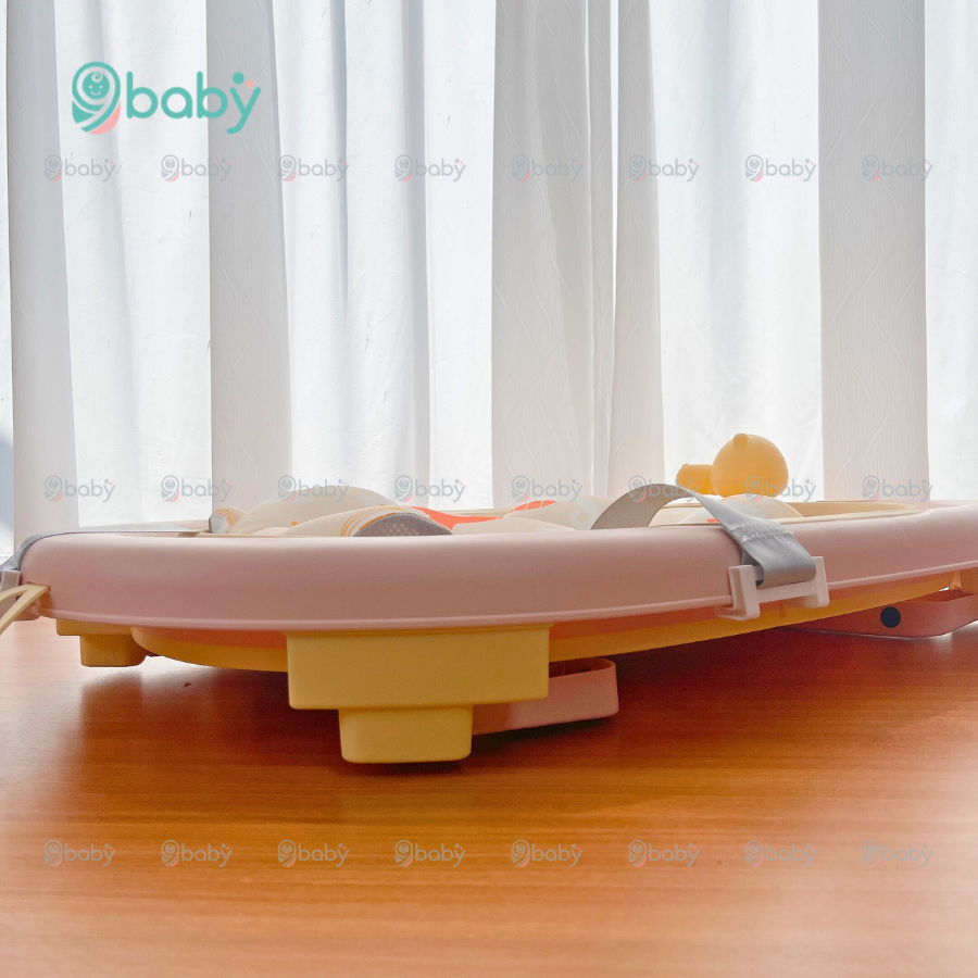Chậu tắm kèm phao cá heo gấp gọn có nhiệt kế 9BABY màu hồng cam