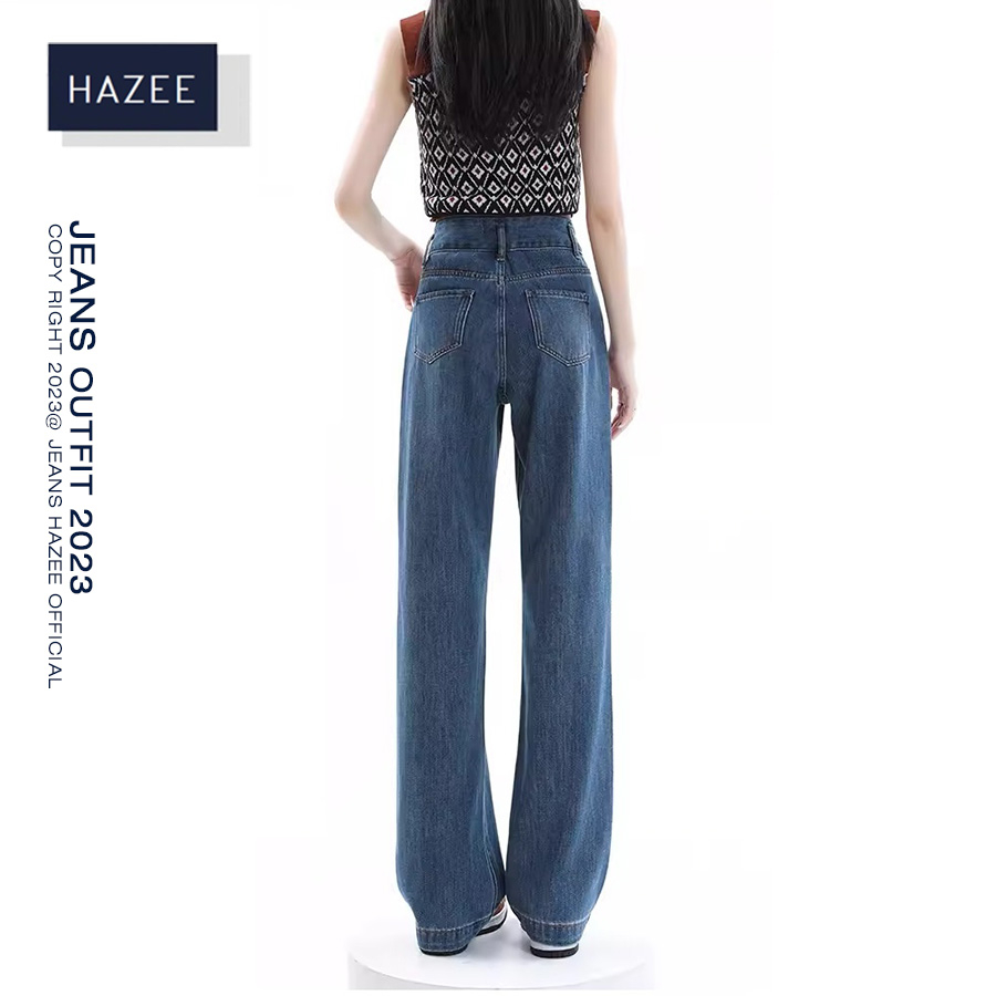 Quần jean nữ cạp cao ống xuông HAZEE chất liệu jeans co giãn dày đẹp HACK DÁNG 2 CÚC 2023