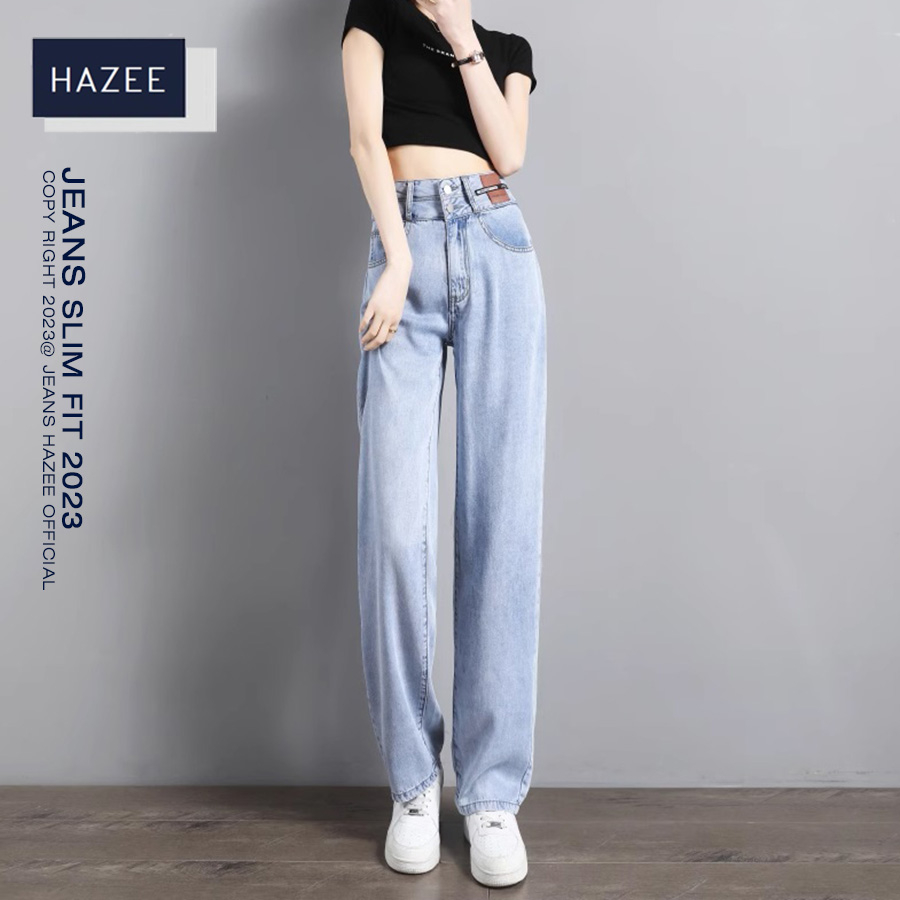 Quần jean nữ ống rộng lưng cao HAZEE style 2023- Quần jeans Nữ cạp Cao Dáng Suông Style Hàn