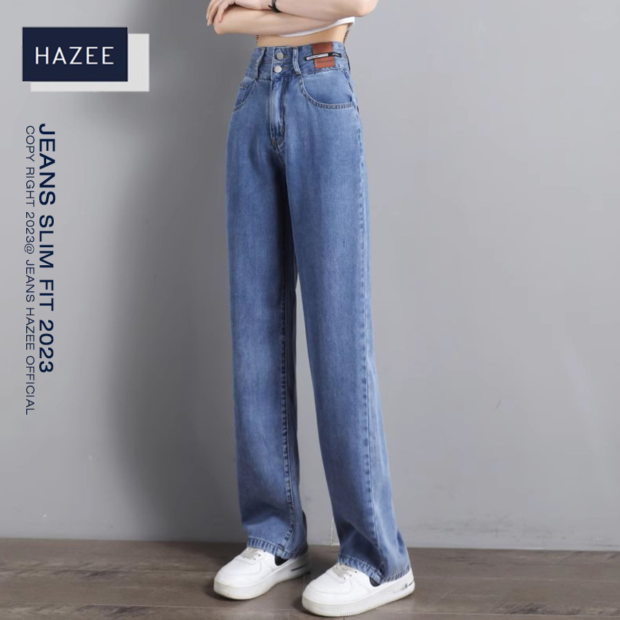 Quần jeans CẠP CAO ống suông rộng nữ HAZEE cao cấp, Quần bò nữ ống rộng lưng cao, vải jean dày đẹp ,dáng suông HZ79