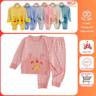 MK411 (6-16KG dưới 3 tuổi) Bộ áo tay dài quần dài in hình cảm xúc phối tai chất thun lạnh sọc dệt cho bé