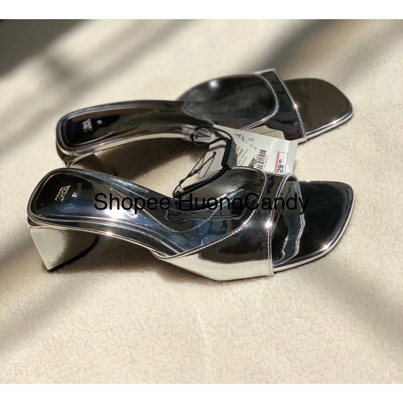 Guốc bạc Mũi vuông gót dẹt Za FULLBOX