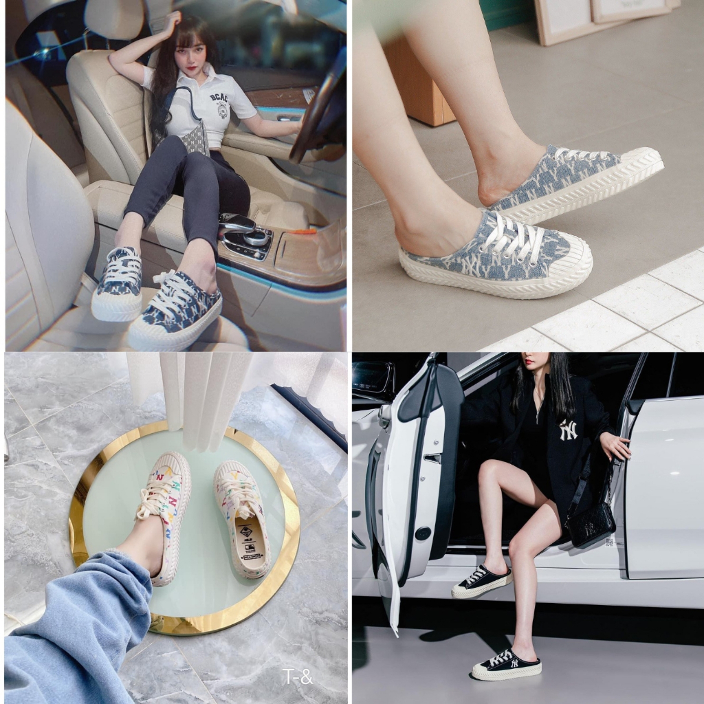 Giày MLB Mule Chính hãng, Giày sục đạp gót MLB Logo NY Playball Monogram thời trang nam nữ unisex