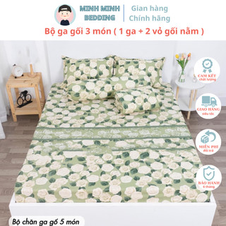  Bộ ga gối trải giường mẫu HOA HỒNG XANH  vải Cotton Poly Ga kèm 2 vỏ gối kích thước M6 M8 nhiều mẫu Cute 