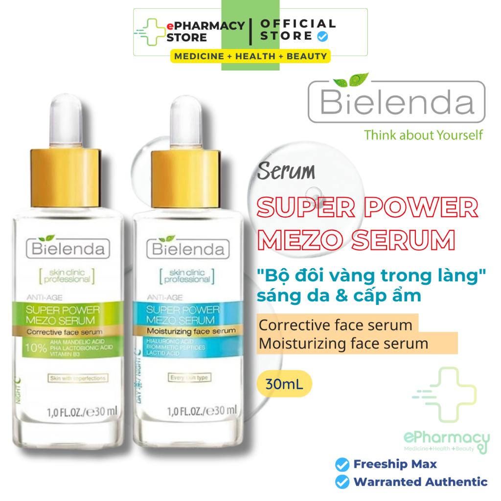 Serum Bielenda Super Power Mezo Skin Clinic Corrective/ Moisturizing -Combo serum cấp nước, dưỡng ẩm, mờ thâm