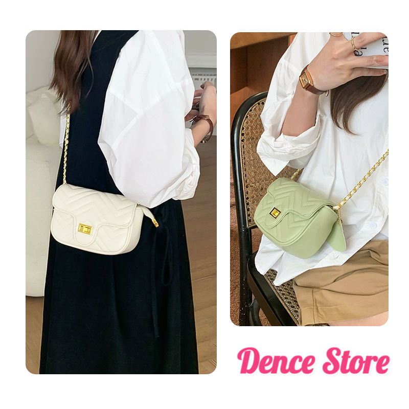 Túi Đeo Chéo Nữ, Túi Đeo Vai Da PU Thêu Trần Trám Dây Da Phối Xích Khóa Chuông Cao Cấp - TD40