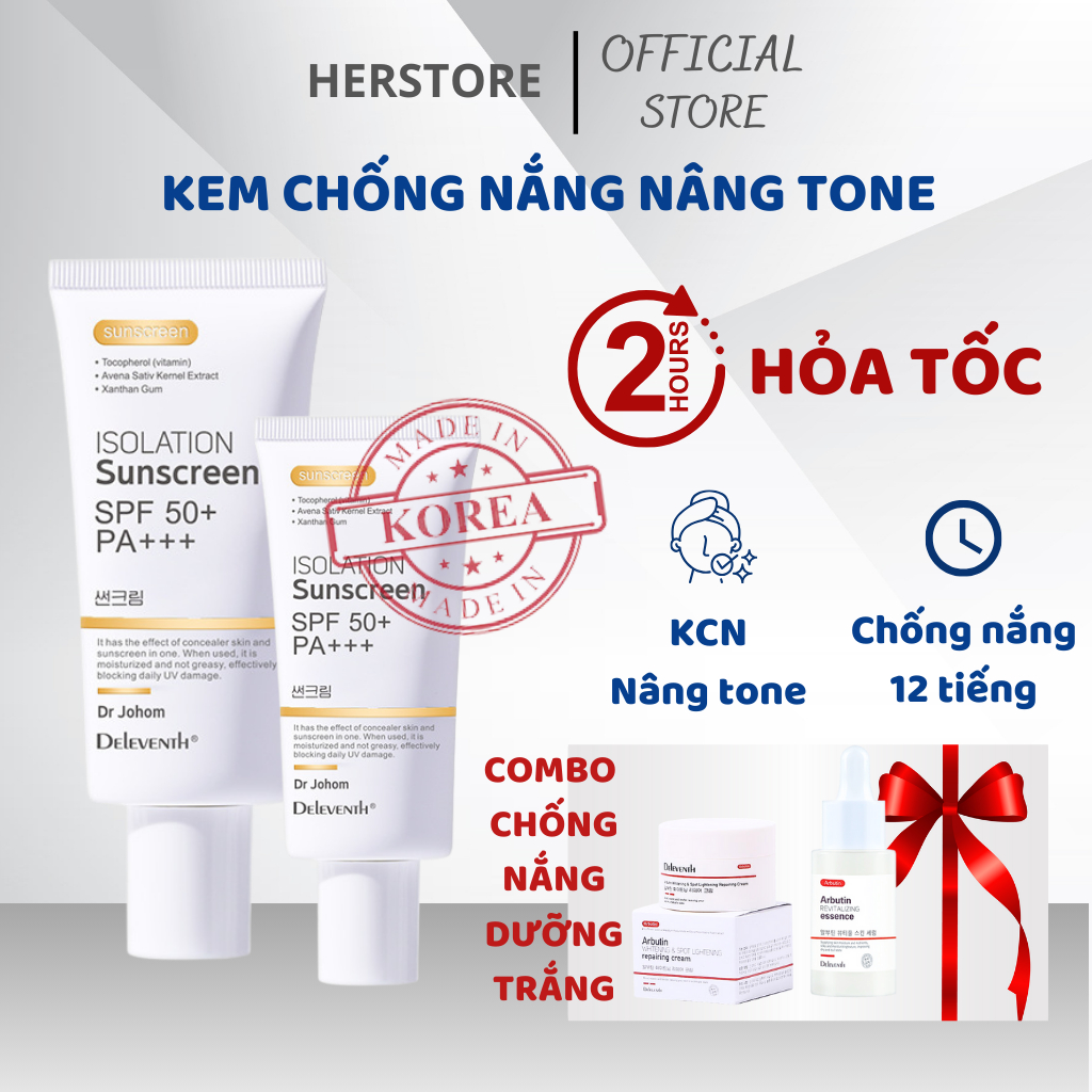 Kem Chống Nắng Nâng Tone HERSTORE, Kem chống nắng bảo vệ da SPF 50+ Không Gây Bí da, Dành cho mọi loại da