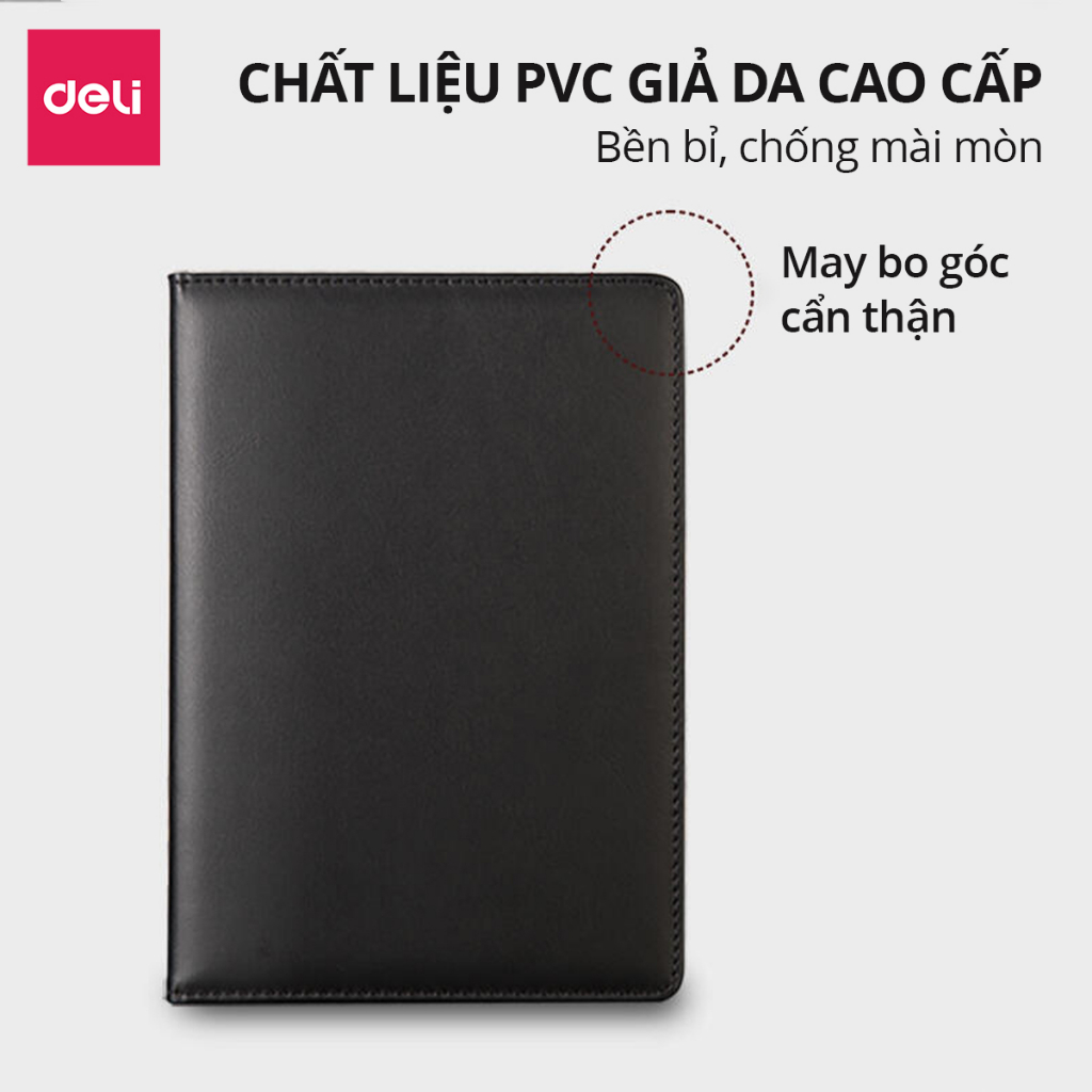 Sổ Da Sổ Tay Ghi Chép Kẻ Ngang 25K/ A5 Cao Cấp Deli - 192 Trang, Chống Lóa 70gsm - Làm Quà Tặng Sang Trọng Văn Phòng