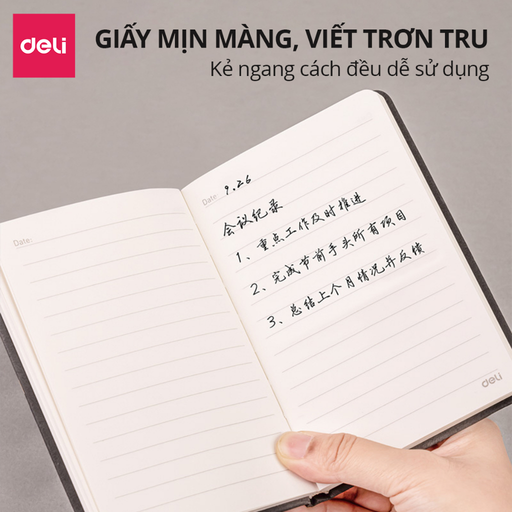 Sổ Tay Bìa Da Kẻ Ngang Mini A6 Cao Cấp Deli - 192 Trang 80gsm, Chống Nước - Ghi Chép, Takenote, Làm Quà Tặng Nhật Kí