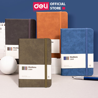 Sổ Tay Bìa Da Mini A6 Cao Cấp Deli - 192 Trang 80gsm - Sổ Da Ghi Chép Kẻ Ngang Chống Nước Viết Nhật Ký Takenote Quà Tặng