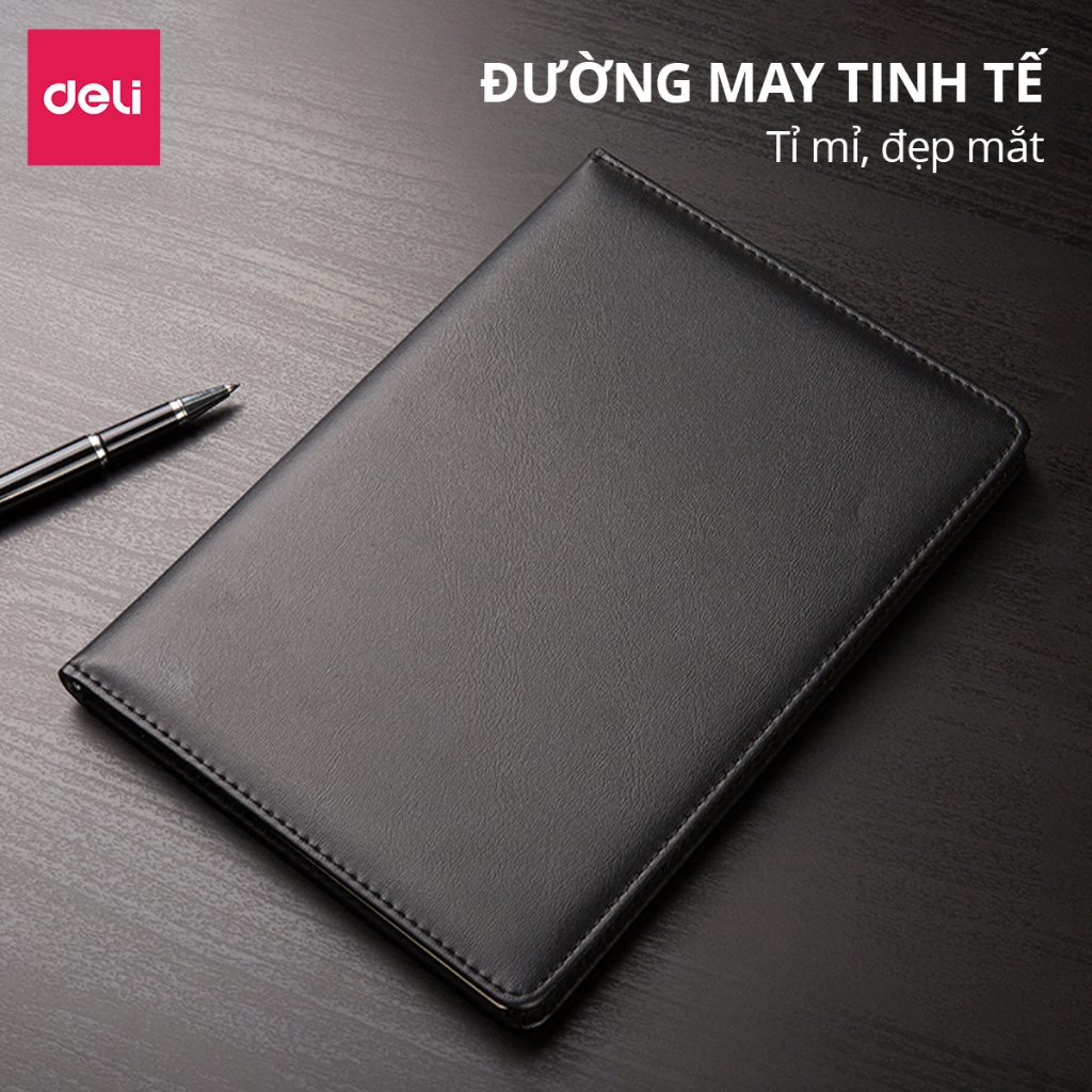 Sổ Da Sổ Tay Ghi Chép Kẻ Ngang 25K/ A5 Cao Cấp Deli - 192 Trang, Chống Lóa 70gsm - Làm Quà Tặng Sang Trọng Văn Phòng