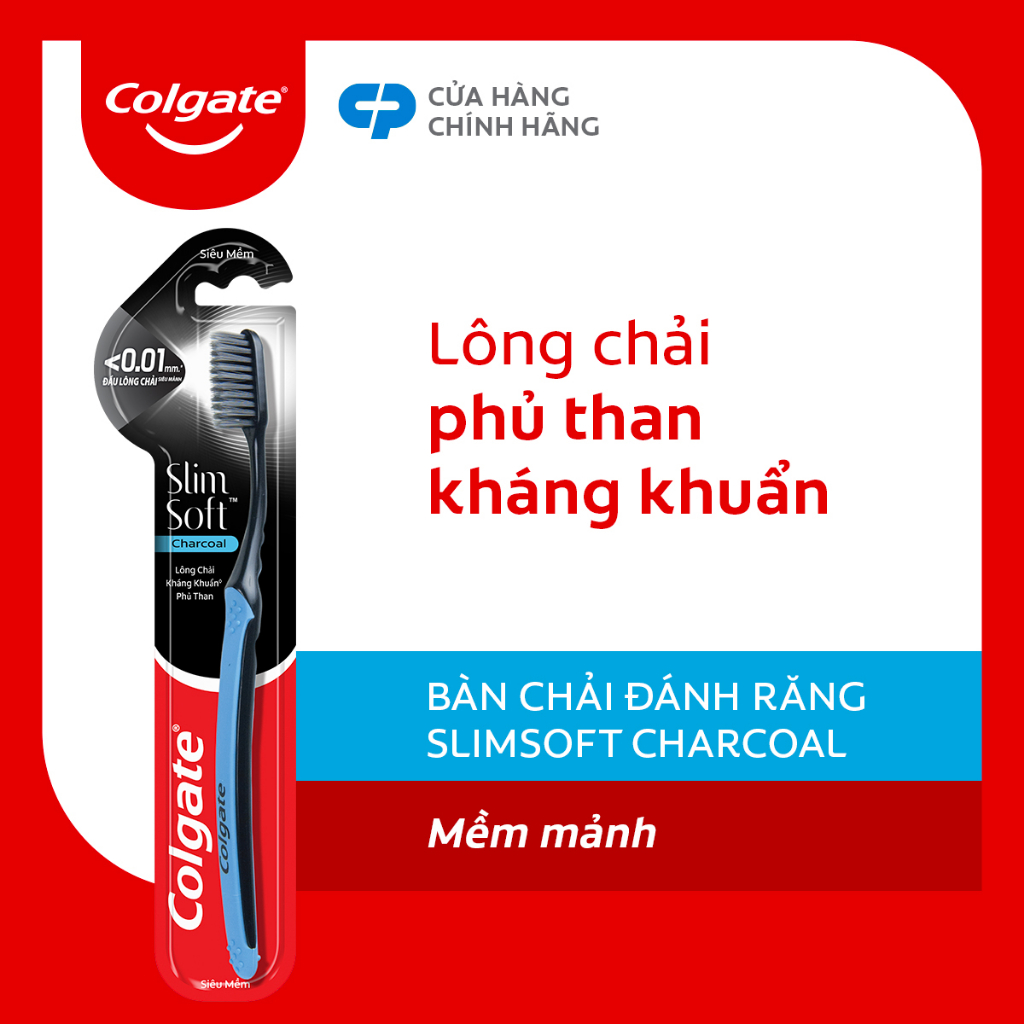 Bàn chải Colgate SlimSoft Charcoal than hoạt tính kháng khuẩn siêu mềm mảnh