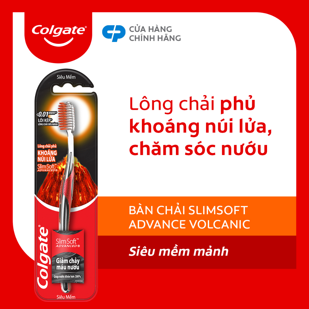 Bàn chải Colgate SlimSoft Advanced ngăn chảy máu nướu khoáng núi lửa siêu mềm mảnh