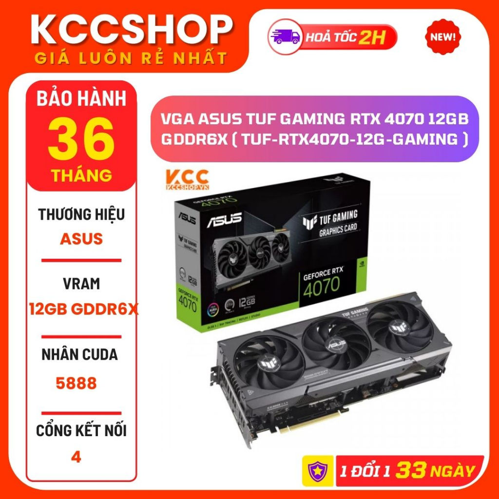 VGA ASUS TUF Gaming RTX 4070 12GB GDDR6X - TUF 4070 Ti O12G GAMING - Bảo Hành 60 Tháng Chính Hãng.