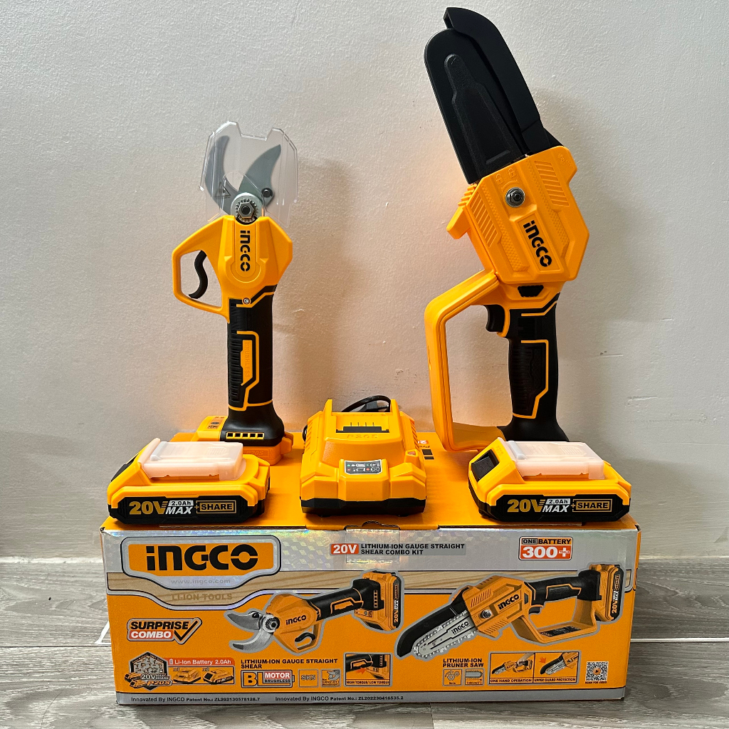 Bộ combo Máy cưa xích,cưa cây cầm tay 5''CGSLI20581 , Máy cắt cành cây Brushless  CSSLI20308 dùng pin 20V Ingco