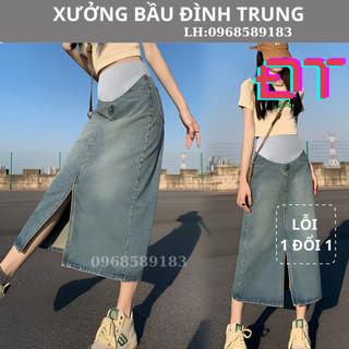 Chân váy bầu jean cvb01 dáng chữ a siêu đẹp có size và chun chỉnh