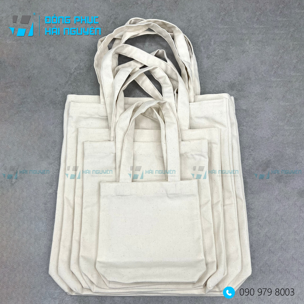 Túi vải bố, Túi vải Canvas trơn màu Mộc có đáy -  không khóa kéo
