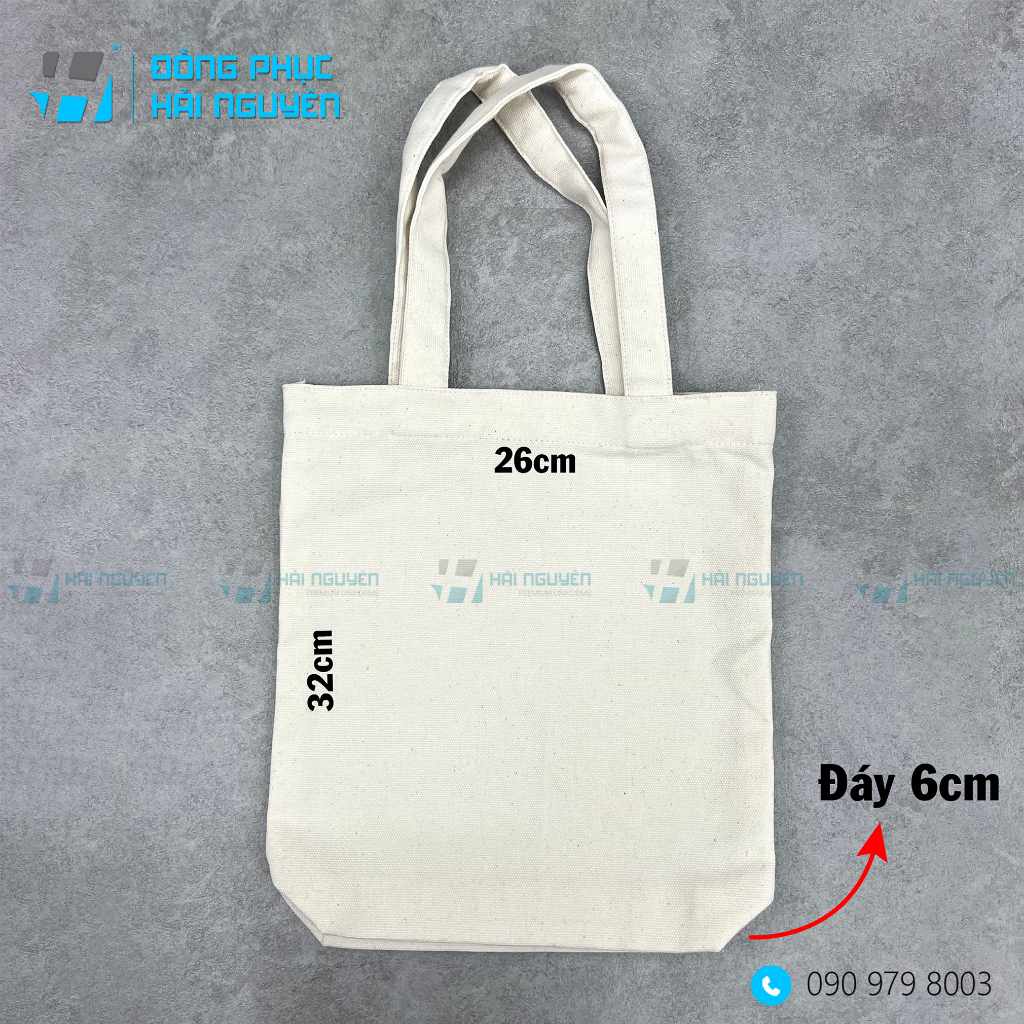 Túi vải bố, Túi vải Canvas trơn màu Mộc có đáy -  không khóa kéo