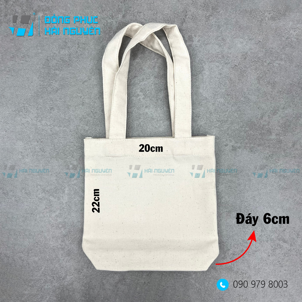 Túi vải bố, Túi vải Canvas trơn màu Mộc có đáy -  không khóa kéo