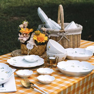 Dĩa chén chủ đề Daisy - bộ chén cốc hoa cúc kiểu Hàn