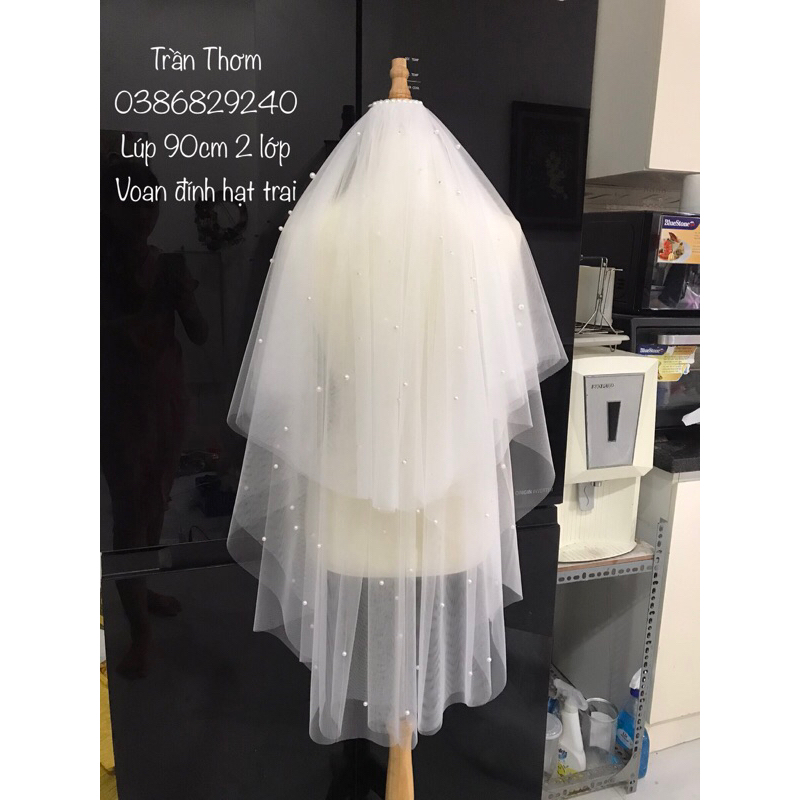 Lúp , voan cô dâu có lược cài cài đính hạt trai TH02