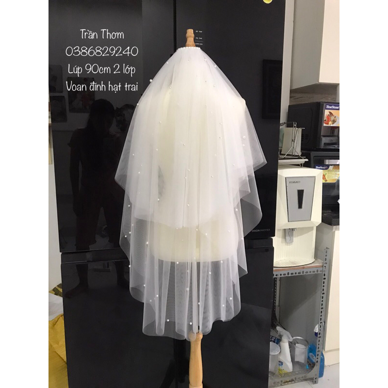 Lúp , voan cô dâu có lược cài cài đính hạt trai TH02