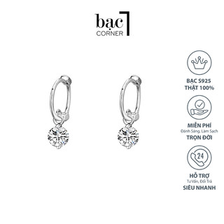 Khuyên Tai Tròn, Bông Tai Đính Đá Sáng Lấp Lánh Kích Thước Khuyên 9mm Chất Liệu Bạc 925 Không Gỉ - Bạc Corner
