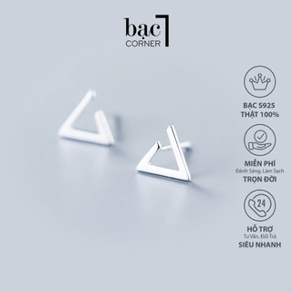 Khuyên Tai Bạc, Bông Tai Cá Tính Hình Tam Giác Chất Liệu Bạc 925 Sáng Bóng Không Gỉ - Bạc Corner