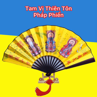 Quạt lụa Tam Thanh Thiên Tôn tặng kèm kệ